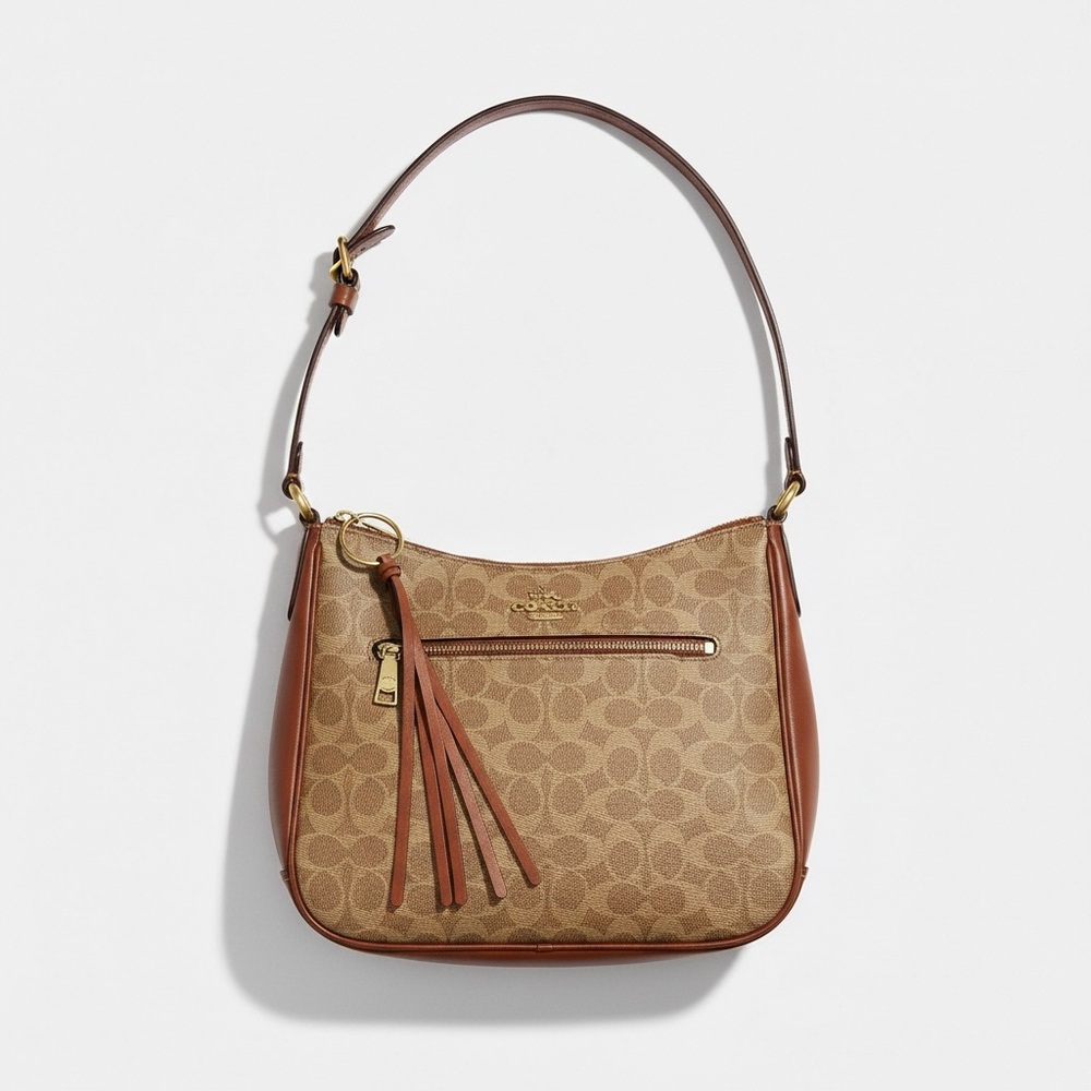 Coach Tan Signature Canvas‎ crossbody with Brown Leather Trim